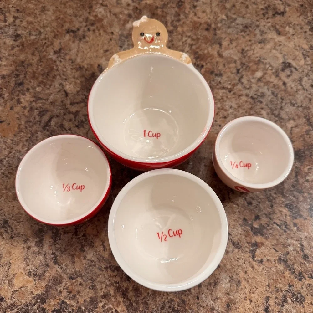 Christmas Gingerbread Man Measuring‎ Nesting Cups Set Stoneware Baking Kitchen